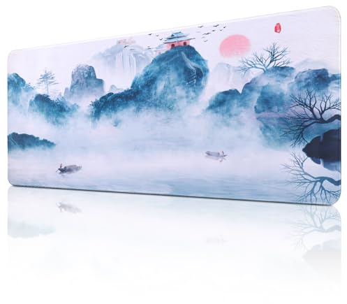 JIZZU Gaming musmatta, 800 x 300 mm XXL stor musmatta, vattentät halkfri skrivbordsmatta, handsydd mus för spelare, dator, PC - blå