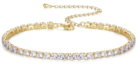 Sahoottie Ankle Bracelets for Women Ankle Bracelets for Women Gold Adjustable 5A Diamond Dainty Beach Ankle Gold Tennis Bracelets Jewellery 4MM
