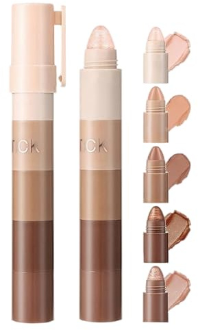 Eyeshadow pencil - high pigment and smooth texture - 5-in-1 compact eyeshadow stick - matte shimmer eye shadow stick - waterproof - beginner-friendly - long-wear makeup for women（#B）