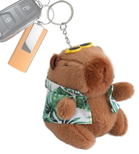 Demsyeq Capybara Stofftier-Schlüsselanhänger, niedliches Tier-Ornament mit Tuch und Sonnenbrille, hängende Dekoration für Geburtstagsparty, Abschlussfeier, Taschenanhänger, grün, Refer to description