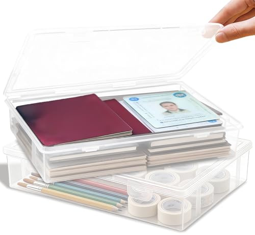 Zamety® A4 Storage Boxes with Lids, 2 Pcs Plastic Storage Box | Multi-Purpose Portable Transparent A4 File Box for Storing Paper, Stationery, Cosmetics and Tool Parts