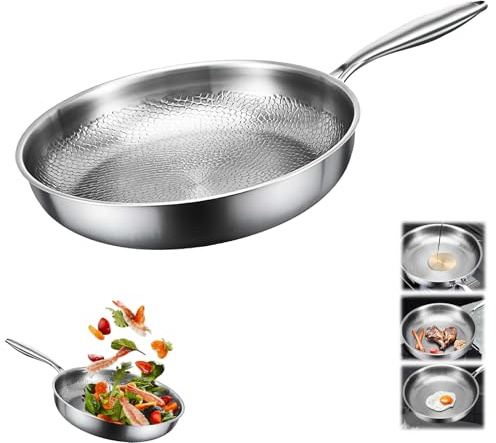 EIRZNGXQ Poêle Pro en titane martelé avec couvercle, 2025 nouvelles casseroles et poêles multifonctionnelles, poêle antiadhésive résistante aux rayures pour cuisiner (26 cm/10 pouces sans couvercle, 1