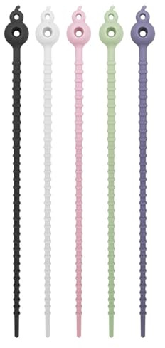 Paquete de 5 bridas de goma de silicona fáciles de usar, organizadores de cables para el hogar y la oficina, soportes elásticos para cables