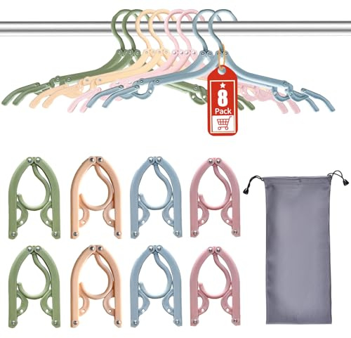 Sazfli Paquete de 8 Perchas Plegables de Viaje (Rosa/Azul/Verde/Naranja) – ABS Reforzado con Remaches de aleación de Aluminio, diseño Antideslizante para Ropa Delicada