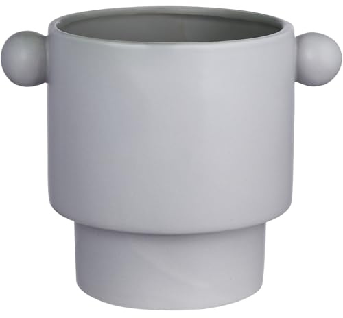 BUTLERS Blumenübertopf 18x25x20 cm Steingut - Handle - | Farbe Grau - Pflanztopf für Zimmerpflanze & Kraut - Fensterbank & Beistelltisch - Mit Henkelgriff