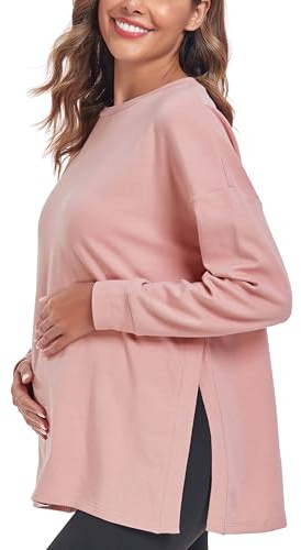 Ecavus Damen Umstandsshirt Langarm Loose Fit umstandstop Umstandskleidung Herbst&Winter