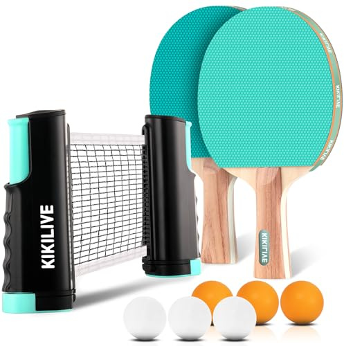 KIKILIVE 2 Player Table Tennis Set, Ping Pong Set with Retractable Net, 2 Rackets, 6 Balls & Carry Bag, Portable All-in-One For Indoor Outdoor