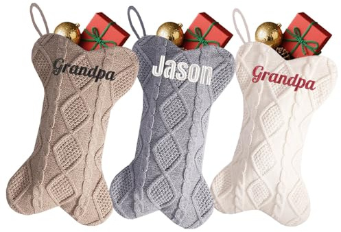 Lustiger Weihnachtsstrumpf für Haustiere, personalisierbar, 41,9 cm, bestickter Namen, großer gestrickter Weihnachtsstrumpf für Urlaub, Familie, Party, Dekoration
