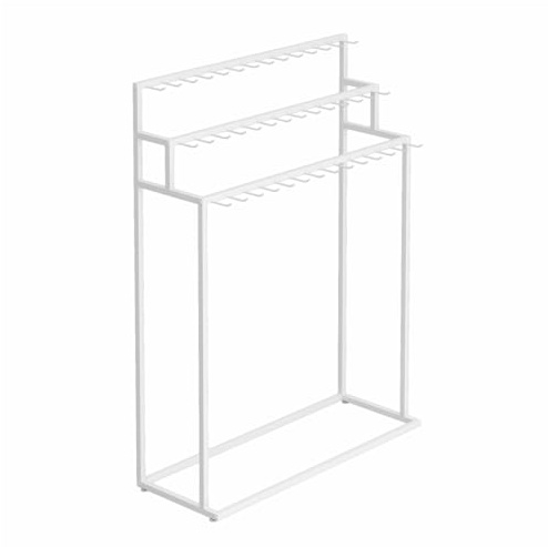 Generiskt tre våningar, fristående metallklädställ för män, robust och stabil, perfekt för att presentera bälten, slipsar, halsdukar, dukar och handväskor. Vit, 120 cm.