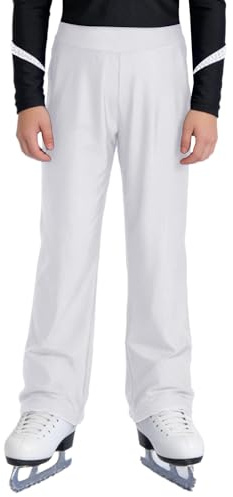 ranrann Enfant Garçon Pantalon Danse Patinage Artistique Gymnastique Pantalon Jambe Large pour Compétition Entraînement Blanc 7-8 Ans