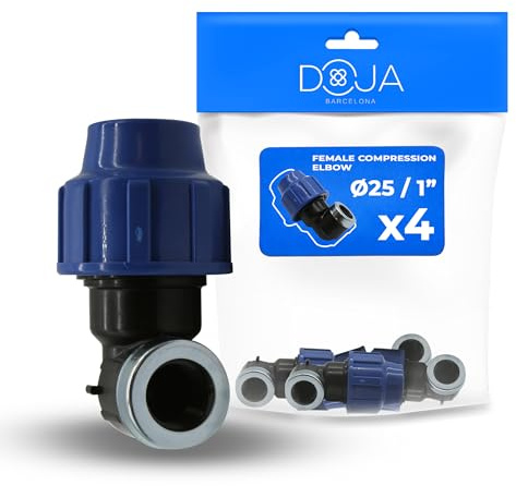 DOJA Barcelona Gomito Femmina MDPE 90 Gradi per Tubi - Pack 4-25x1 - Raccordi a Gomito 90° Filettato, Facile da Installare, Connettori per Tubo dell’Aqua Resistenti, Irrigazione Giardino