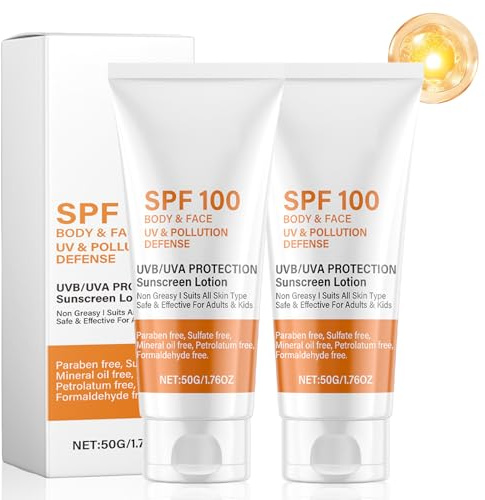2PCS Sonnencreme LSF 100, Sunscreen SPF 100, Anti-Aging Sunblocker für Gesicht und Körper, Feuchtigkeitsspendender und UV-Schutz, Beruhigende Sonnencreme Gesicht, Protect UV Rays, Reparierende Pflege