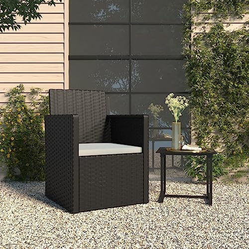 Générique Gartensessel aus Polyrattan, schwarz, mit Kissen, bequemer Terrassenstuhl aus Polyrattan, robuster Stahlrahmen, für den Außenbereich