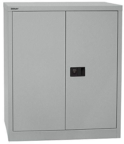 BISLEY Original Flügeltürenschrank Universal,1 Fachboden, 2 OH, Metall,355 Silber, 40 x 91.4 x 100 cm,Professionell Lackierung,Montiert,Mehrzweckschrank,Garage,Arbeitszimmer,abschließbar Lagerschrank