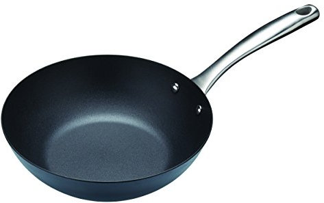 MasterClass Wok in acciaio al carbonio a induzione con antiaderente senza PTFE, PFOA e BPA, 24,5 cm, nero