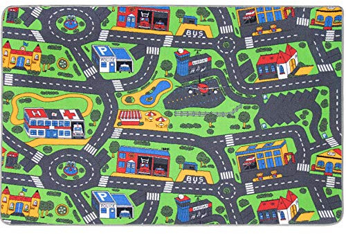 Primaflor Spielteppich City - 140x200 cm | Straßenteppich mit Stadt-Motiv | Made in EU | Kinderteppich mit Straßen für Jungen & Mädchen | für Fußbodenheizung | Kurzflor Teppich für Kinderzimmer