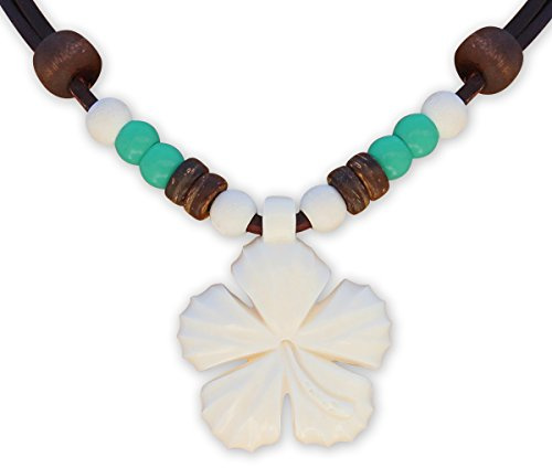 HANA LIMA Hibiskusblüte Surferkette Hawaiikette Lederkette Surferhalskette für Damen und Herren