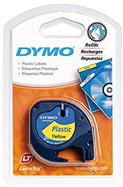Dymo® LetraTag Schriftband, Kunststoff, laminiert, 4 m x 12 mm, Schwarz/Gelb