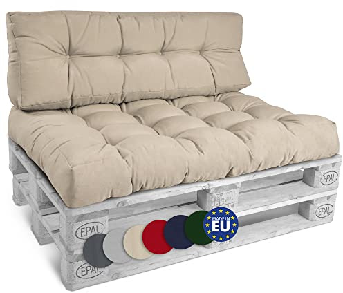 Beautissu Outdoor Set Palettkuddar – 1x Sittdyna 120x80 cm + 1x Ryggkudde 120x40 cm – Vadderade Dynor för Europallsoffa & Palettmöbler Inomhus & Utomhus Beige – Style | 1 x sittdyna 120 x 80 cm och 1 x ryggkudde, 120 x 40 cm, natur, pallsoffa, loungekudde, pallkudde, stil