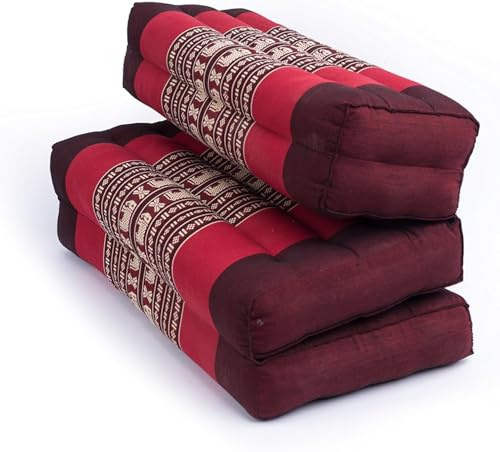 GABUR Foldable Meditation Cushion, 100% Kapok, Red Elephants, 25.5x19.5