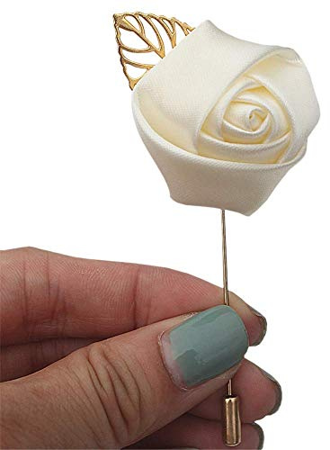 Broche de ramillete Fouriding para hombre con diseño de rosas de seda artificiales, con pin, para decorar trajes de novio, Creamy White, 8 unidades