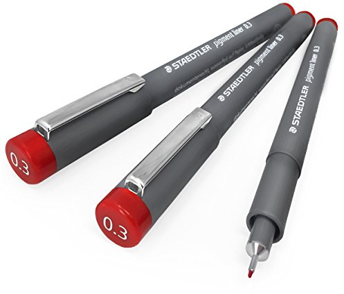 Staedtler 308, Pigment-Liner, Fineliner, 0,3 mm - 3er-Pack - rot