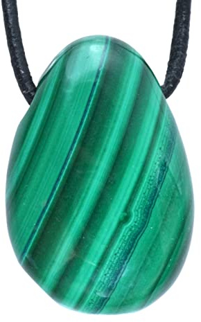 Malachit Tropfen Anhänger Kette Edelstein Heilstein Damen Herren | Inkl. Baumwollband & Edelsteinkarte | Handgefertigtes Unikat | Ideal als Geschenk