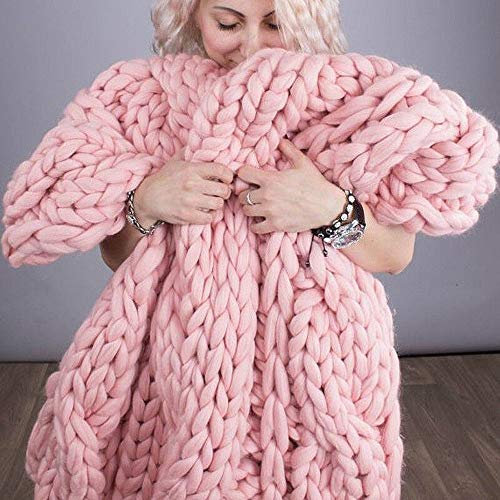 GLITZFAS Gestrickte Decke, Grobe Strickdecke Wolle Garn Arm Stricken werfen Super große klobige Stricken Decke Haustier Bett Stuhl Sofa Yoga Matte Teppich (Rosa,120 * 180cm)