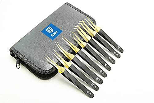 SMI 8 st Pincett för ögonfransförlängning set Ögonfranspincett ögonfransförlängningspincett rostfritt stål precision-pincett 3D 6D falska fransar pincett rak och böjd med etui - svart och guld