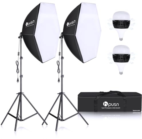 HPUSN Softbox Lighting Kit 2x76x76cm Professional Continuous Studio Photography Photo Studio Equipment with 2pcs E27 Socket 85W 6500K LED Bulbs for Portrait and Product Shooting