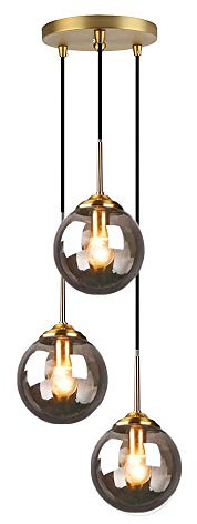 MZStech Industriell retro loft 3-vägs pendellampa, kluster ljuskrona hängande lampa fixtur mässingsbeslag med glasglob lampskärm (grå)
