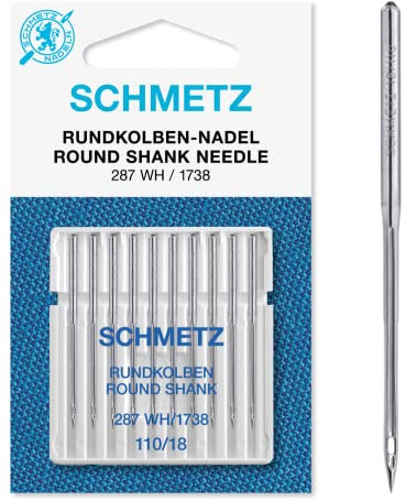 SCHMETZ | 10 Nähmaschinennadeln | Rundkolben | 287 WH/1738 | Nadeldicke 110/18 | Hinweis: Überprüfen Sie das empfohlene Nadelsystem in der Bedienungsanleitung