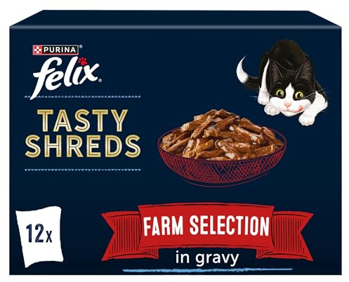 FELIX välsmakande strimlar gård urval i sås våt kattmat 12 x 80 g (förpackning med 4)