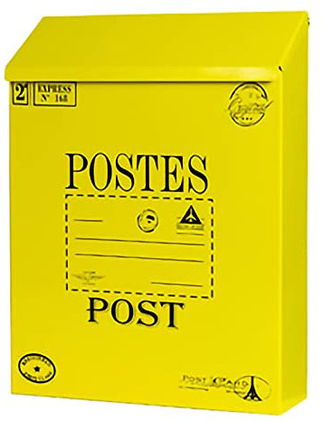 FYZS Mailbox Retro Vintage Europäische Wandmontage Postbox Postfach Sicherer Briefkasten Außerhalb Postfächer, 22 x 7 x 30 cm (Color : Yellow)