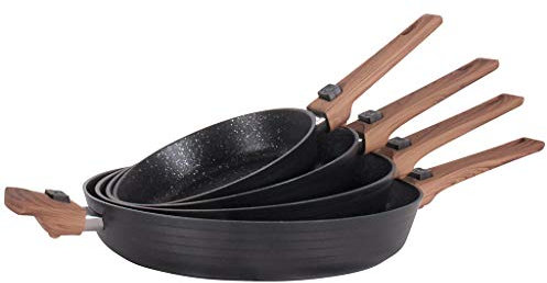 Durandal Légende Pfanne mit Deckel - 4er Set - Bratpfanne mit Abnehmbarem Griff - Servierpfanne Antihaftbeschichtet - Aluminiumpfannen - Induktionspfanne (20 + 24 + 28 + 32 cm mit Deckel)