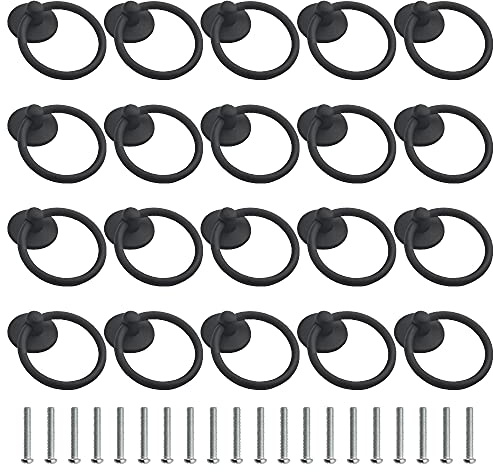 WMYCONGCONG 20 Stück Schubladengriffe und Knöpfe mit rundem Ring aus Metall 1,71 Zoll Einzelloch Schrank Griffe Matte Black Handle Hardware für Schublade Schubladen Schrank Garderobe