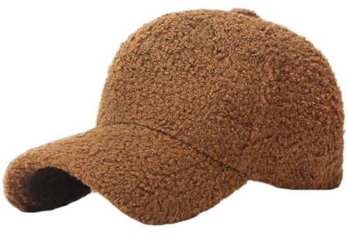 Baseballkappe aus Lammwolle, warm, Winter, Teddy-Fleece, Hip-Hop-Kappe für Männer und Frauen, Outdoor-Reisen, Caramel, Medium