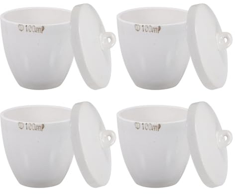 VILLCASE 100ml Ceramic Crucible Set of 4 with Lids – Thermal Shock Resistant for Gold Silver Melting & Refining – Lab & School Science Class Casting
