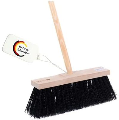 BawiTec Spezialbesen sehr robuster Straßenbesen mit extra Langen und kräfitgen Elaston-Kunststoff-Borsten in schwarz inkl. stabilem Holzstiel Ø28mm Besen für Baustellen,Gartenbau etc. (32/160cm)
