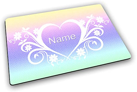 Maus-Design Textil Tischset mit Name, personalisiert (Herz) | Gummirückseite, Platzdeckchen