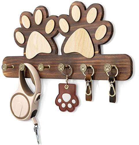 MTERSN Farmhouse Schlüsselhalter für die Wand, dekorativer Hundeleinenaufhänger zur Wandmontage und Garderobe mit 6 einzigartigen 3D-Hunde-Krallenhaken, Hundezubehör-Organizer für rustikale