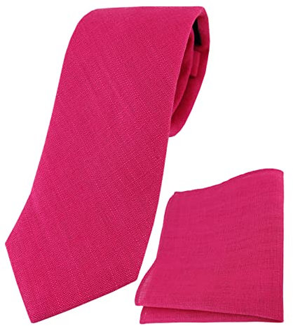 TigerTie Designer Leinen Krawatte + Einstecktuch in magenta einfarbig Uni