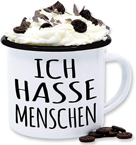 Emaille Tasse Blechtasse - Statement - Ich hasse Menschen - schwarz - 300 ml - Weiß Schwarz - statements frohes neues jahr new year statement-spruch mit