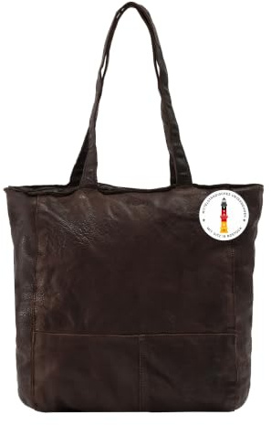 Gusti Handtasche Leder - Christine Shopper Handtasche Ledertasche Henkeltasche mit Reißverschluss Braun Leder