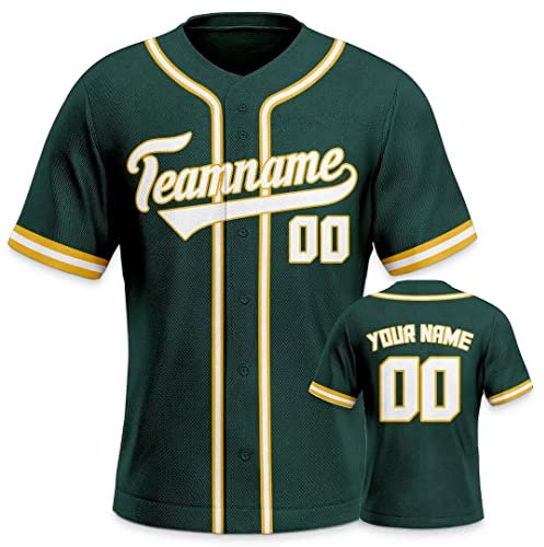 Personalisiertes Baseball Trikot 3D Stickerei/Druck Trikot Shirt mit Deinem Namen und Nummer Hip-Hop-Sportuniform für Herren Damen Kinder Fantrikot Grün