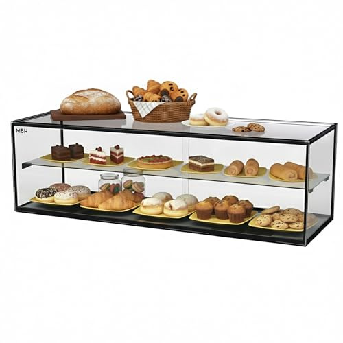 MBH - Neutrale Doppelvitrine mit LED-Beleuchtung, 120 cm, 2 Ebenen, für Gastronomie. Neutrales Glasdisplay für Gebäck und Süßwaren.