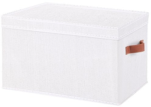 YheenLf 1 Stück Aufbewahrungsboxen Weiß, Faltbare Stoffbox mit Deckel, Aufbewahrungsbox mit Griffen, Boxen Aufbewahrung für Kleidung, 33x23x18cm, Bücher