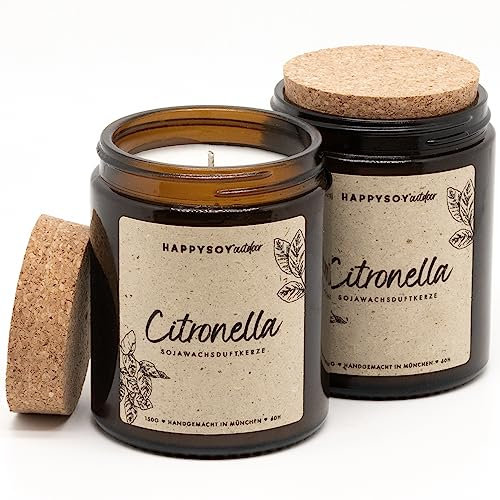 Citronella Kerze aus Sojawachs - 120 Std. Brenndauer, 2 Stk Duftkerzen-Set für Camping, Garten-Kerze, Outdoor/Indoor, im Freien - natürliches Citronellaöl, Zitronella, Lemongrass