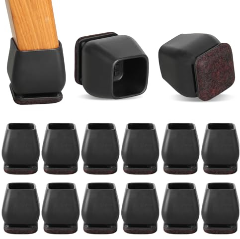 RCHYFEED Schwarz Schutzkappen, 24 Stück Schutzkappen für Eckig Schräg, Stuhlbeine mit Filz, TPE Bodenschoner für Stühle, Stuhlbeinschoner Geräusche und Kratzer Beseitigen (Eckig,15-19mm)