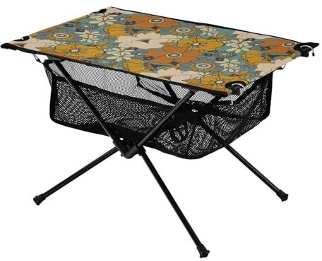 FRODOTGV Tabletttisch Braun Gelb Blumen Stabiler Picknicktisch mit Tragetasche für Outdoor Kochen Picknick Camping Reisen